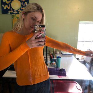 GAP Bright Orange Cardigan Made With Silk Sz Small